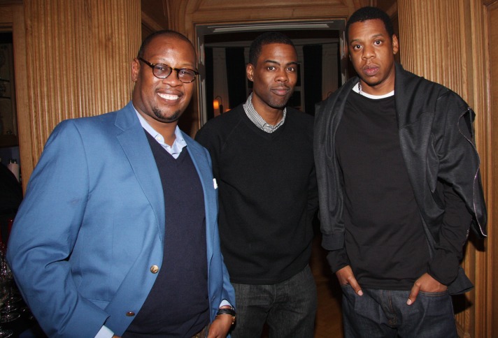 (L-R) Andre Harrell, Chris Rock and  Jay-Z attend Andre Harrell's celebration dinner hosted by Lyor Cohen at a Private Residence on January 26, 2009 in New York City.